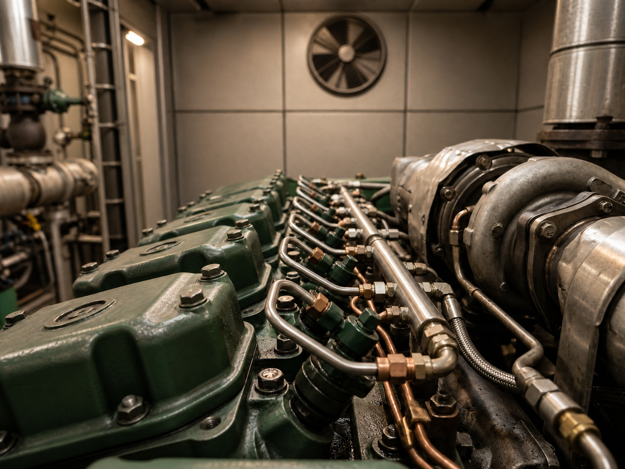 Close-up of a combined heat and power (CHP) gas engine at a bioenergy plant