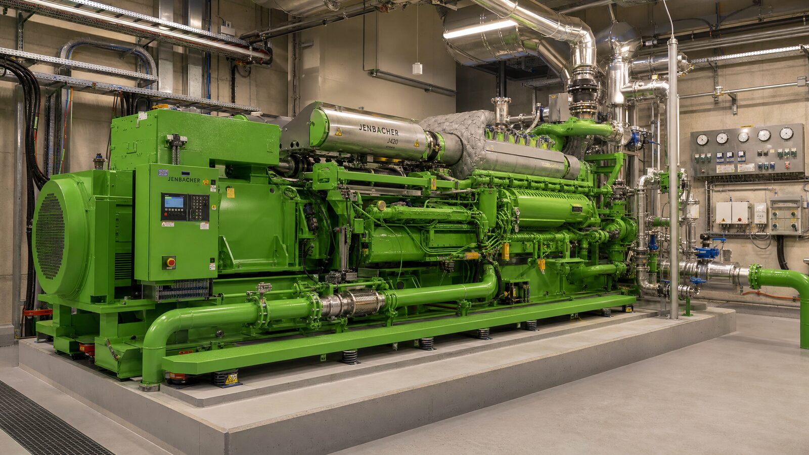 Combined heat and power (CHP) engine in an AD plant engine room