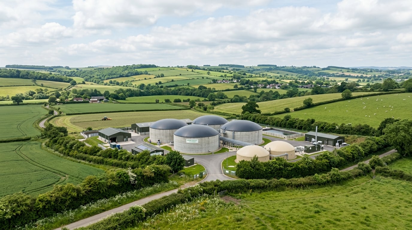 Biogas plant integrated into green agricultural countryside